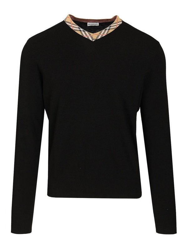 BURBERRY: Strickpullover mit V-Ausschnitt - V-Pullover - Schwarz