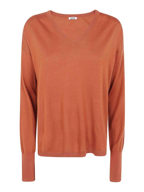 ASPESI: Col en V - Pull À Col V - Orange