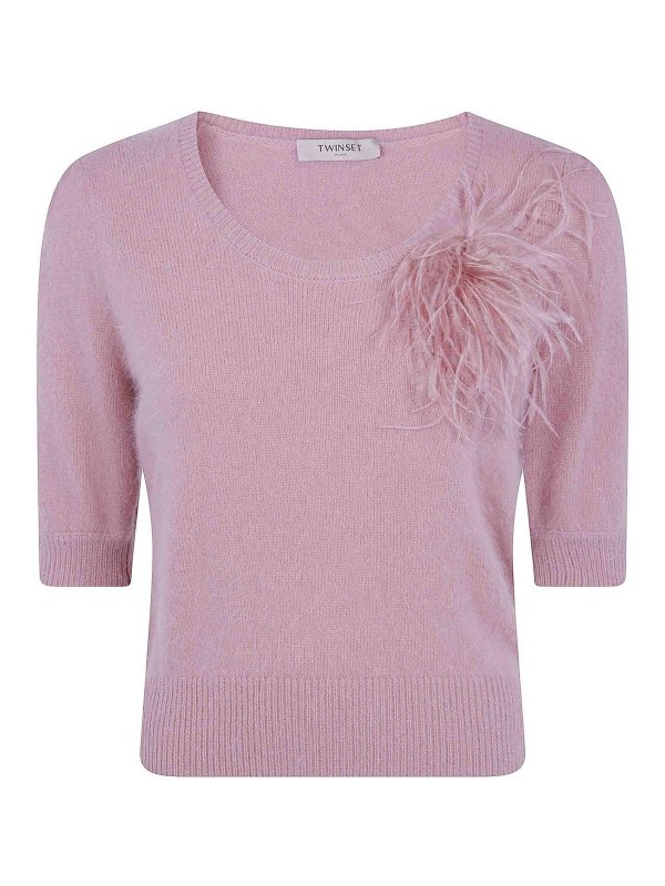 TWINSET: Strickpullover mit Rundhalsausschnitt - Rundhalspullover - Rosa