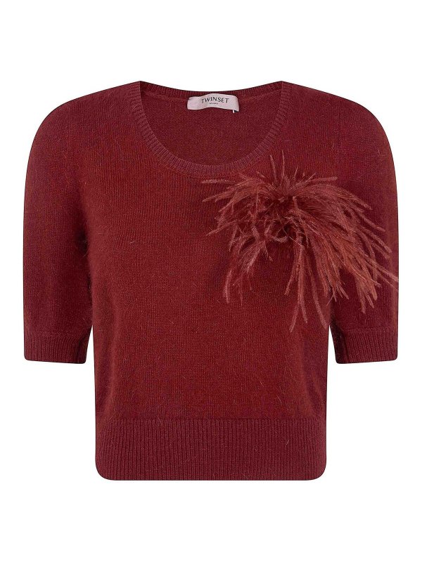 TWINSET: Strickpullover mit Rundhalsausschnitt - Rundhalspullover - Braun