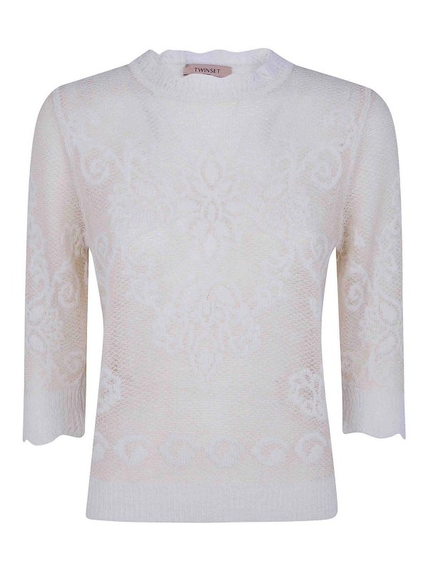 TWINSET: Strickpullover mit Rundhalsausschnitt - Rundhalspullover - Schwarz