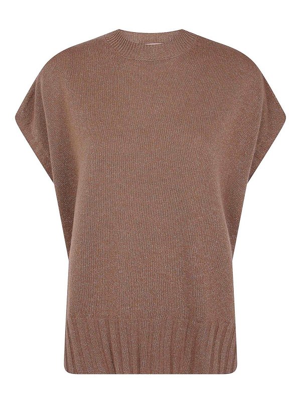 TWINSET: Strickpullover mit Rundhalsausschnitt - Rundhalspullover - Braun