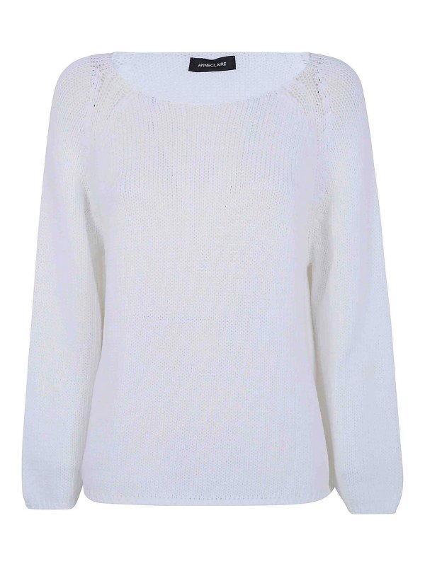 ANNECLAIRE: Strickpullover mit Rundhalsausschnitt - Rundhalspullover - Weiß