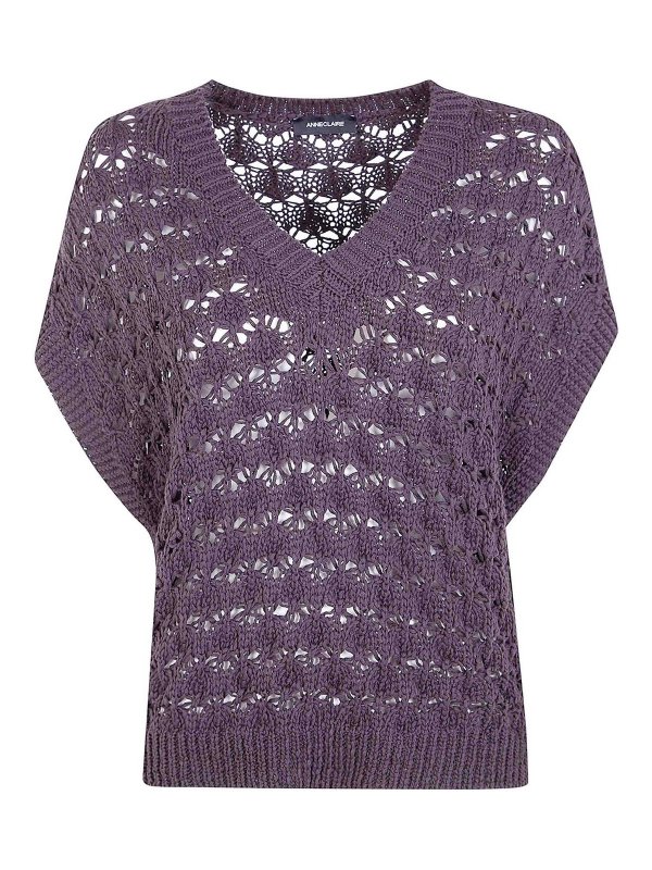 ANNECLAIRE: Strickpullover mit V-Ausschnitt - V-Pullover - Weiß