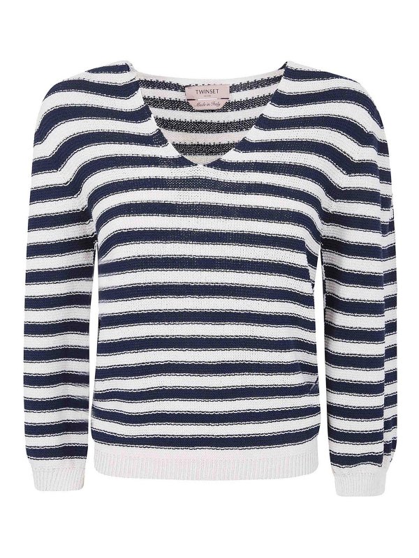 TWINSET: Strickpullover mit Rundhalsausschnitt - Rundhalspullover - Weiß