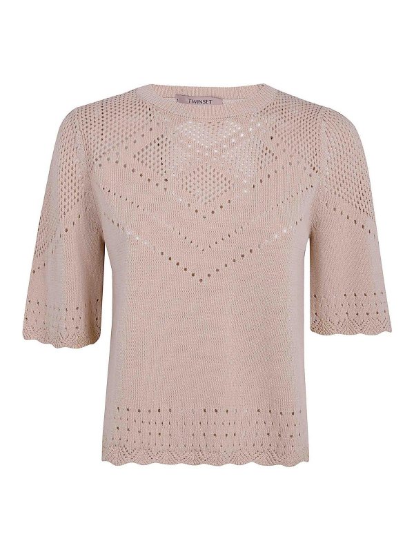 TWINSET: Strickpullover mit Rundhalsausschnitt - Rundhalspullover - Nude