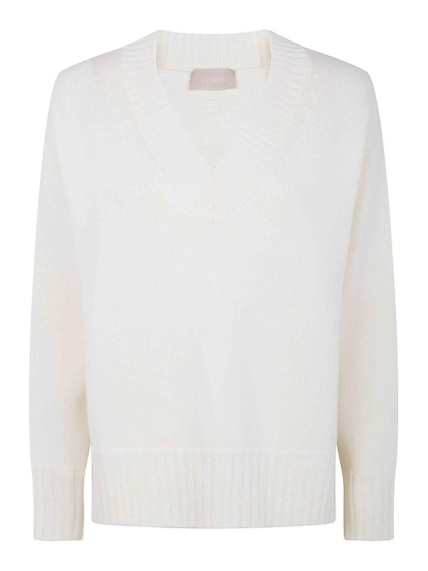 DRUMOHR: Strickpullover mit V-Ausschnitt - V-Pullover - Nude