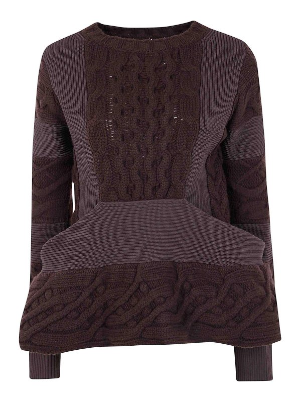 Sacai: Strickpullover mit Rundhalsausschnitt - Rundhalspullover - Braun