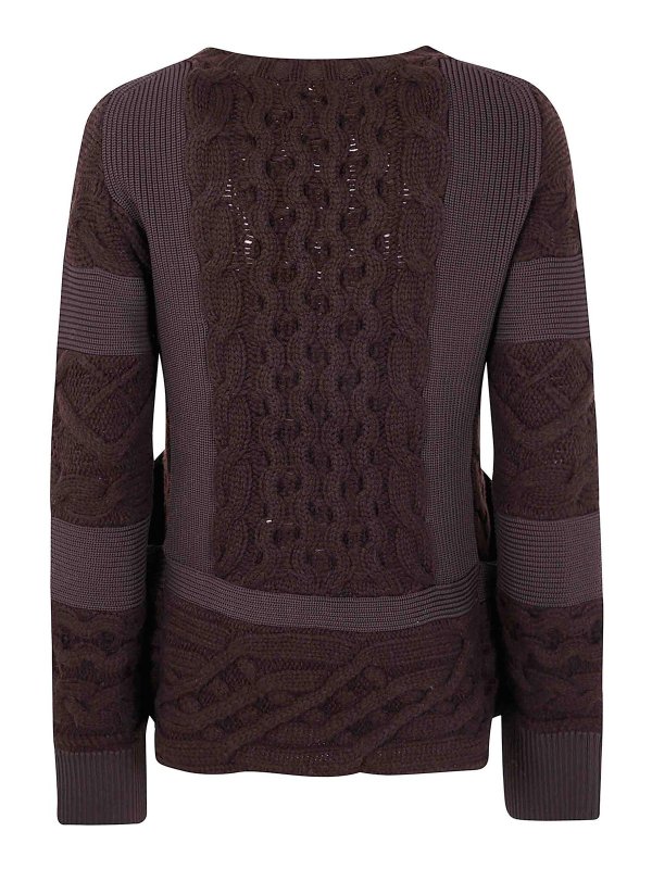Sacai: Strickpullover mit Rundhalsausschnitt online - Rundhalspullover - Braun