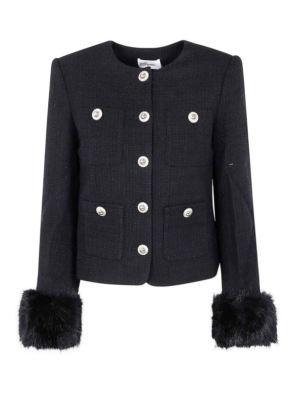 Self Portrait: casual jackets - Boucle Fur Cuff Jacket