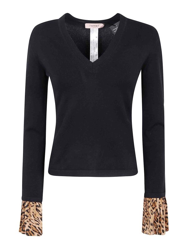 TWINSET: Col en V - Pull À Col V - Noir