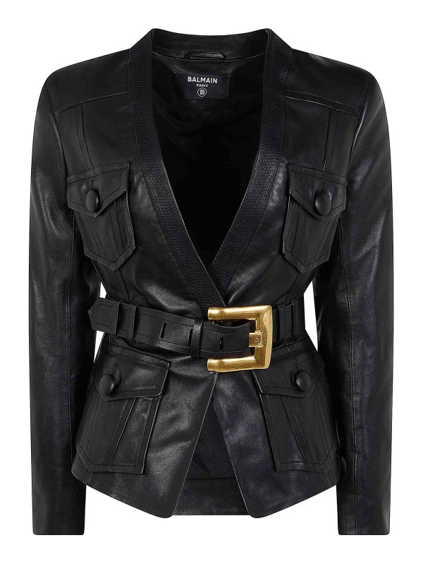 Balmain: Lederjacken - Lederjacke - Schwarz