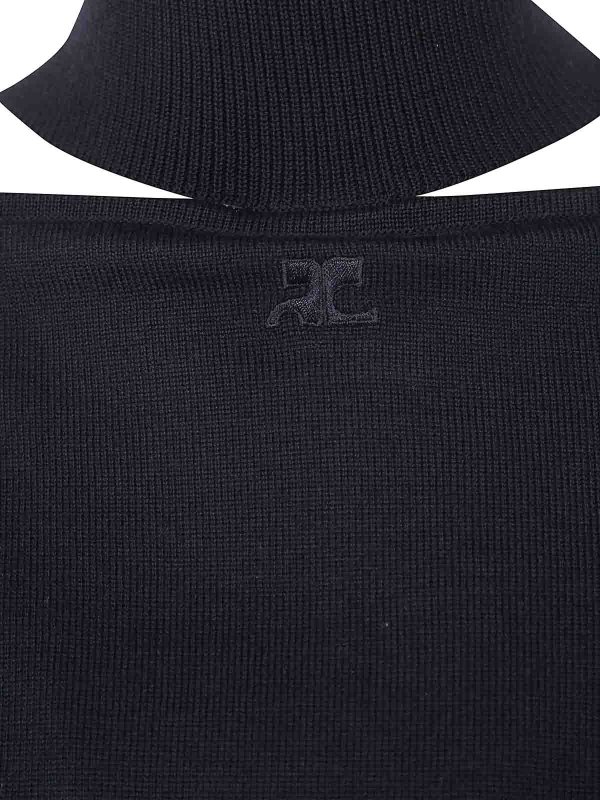 The Best Shops Courreges: Strickpullover mit Rundhalsausschnitt - Rundhalspullover - Schwarz