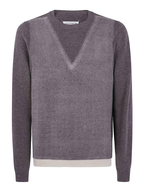 Maison Margiela: Strickpullover mit Rundhalsausschnitt - Rundhalspullover - Grau