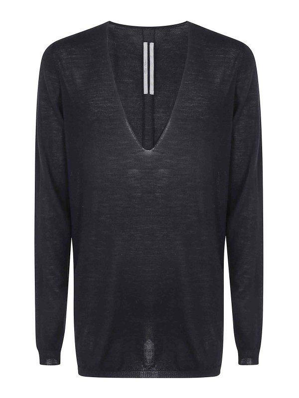 RICK OWENS: Strickpullover mit Rundhalsausschnitt - Rundhalspullover - Schwarz