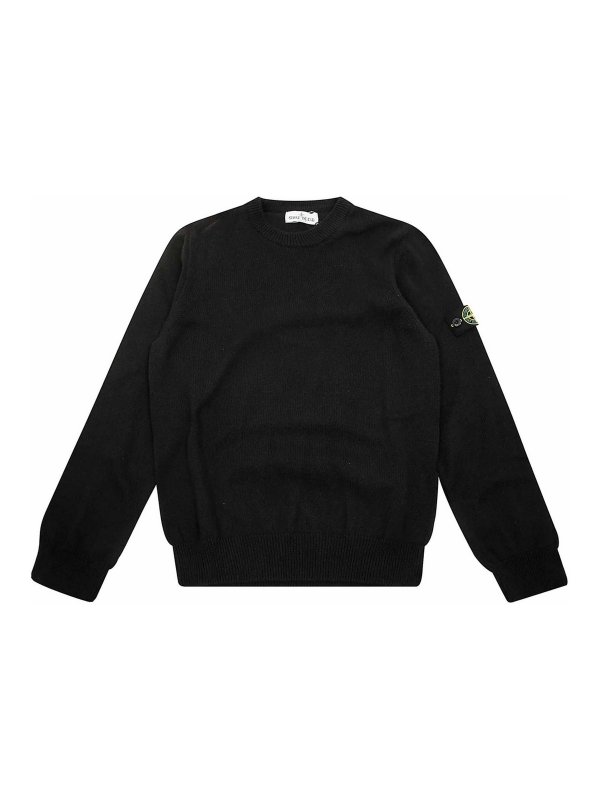 Stone Island Junior: Strickpullover mit Rundhalsausschnitt - Rundhalspullover - Schwarz