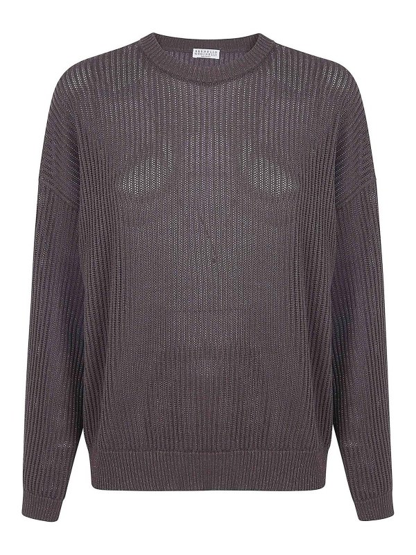 BRUNELLO CUCINELLI: Strickpullover mit Rundhalsausschnitt - Rundhalspullover - Braun