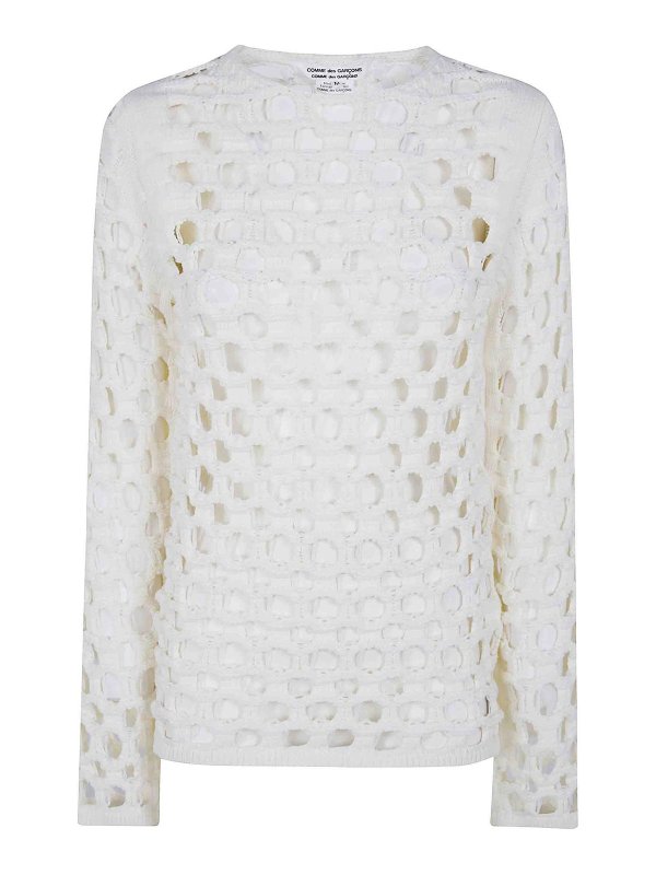 COMME DES GARCONS: Strickpullover mit Rundhalsausschnitt - Rundhalspullover - Weiß