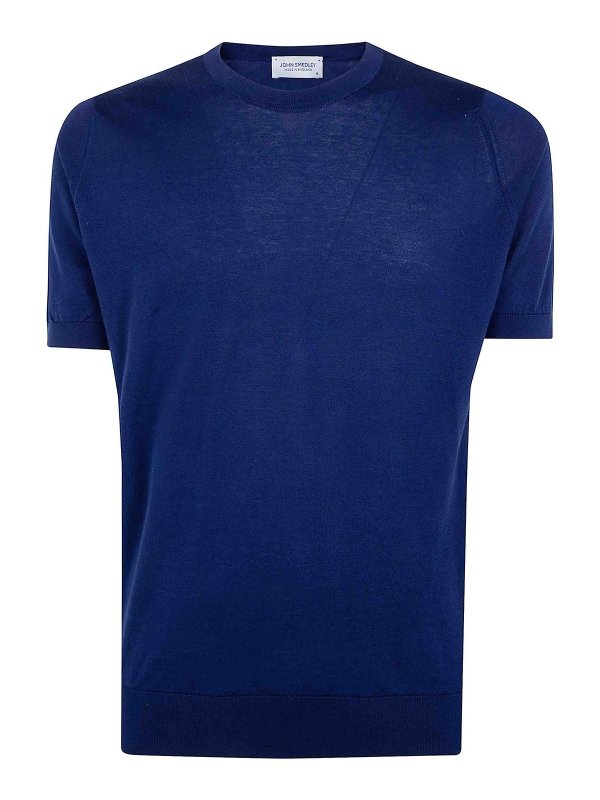JOHN SMEDLEY: Strickpullover mit Rundhalsausschnitt - Rundhalspullover - Blau