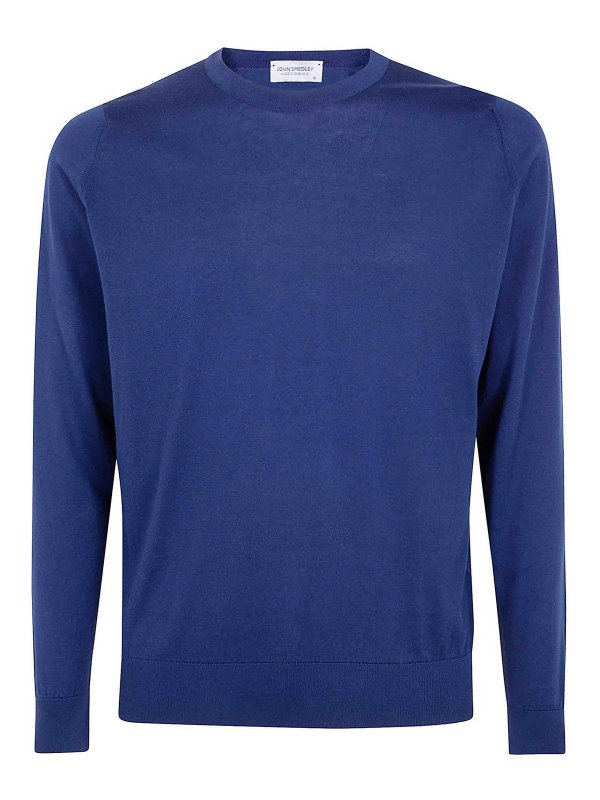 JOHN SMEDLEY: Strickpullover mit Rundhalsausschnitt - Rundhalspullover - Blau