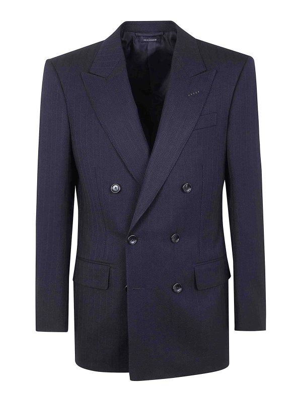 TOM FORD: blazers - Solid Satin Stripe Double Breasted Jacket