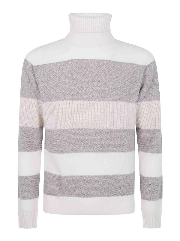 BARBA: crew necks - Turtle Neck Orizontal Stripes Sweater