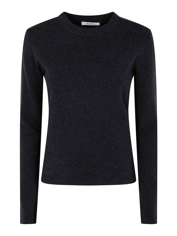 Max Mara: Strickpullover mit Rundhalsausschnitt - Rundhalspullover - Grau