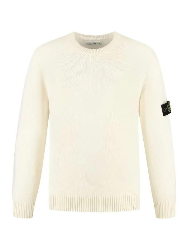 Stone Island Junior: Strickpullover mit Rundhalsausschnitt - Rundhalspullover - Weiß