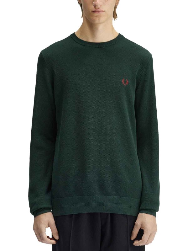 Pull Col Rond - Vert shop online: FRED PERRY