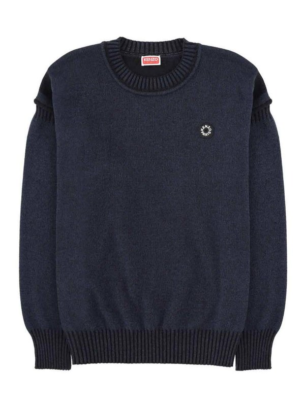 KENZO: Strickpullover mit Rundhalsausschnitt - Rundhalspullover - Schwarz