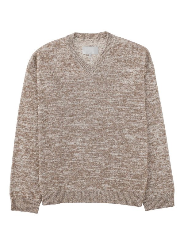 Maison Margiela: Strickpullover mit Rundhalsausschnitt - Rundhalspullover - Beige