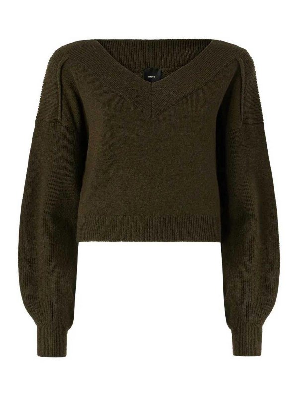 Pinko: Col en V - Pull À Col V - Vert