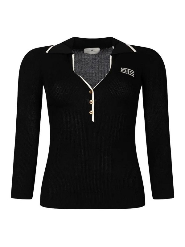 ELISABETTA FRANCHI: Strickpullover mit V-Ausschnitt - V-Pullover - Schwarz