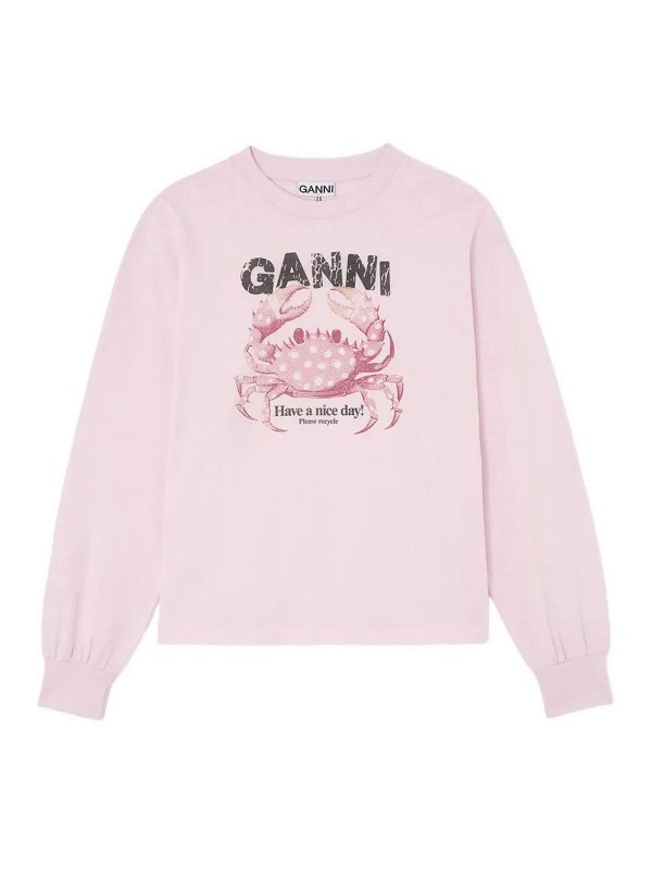 GANNI: t-shirt - Jersey basic di cotone a maniche lunghe
