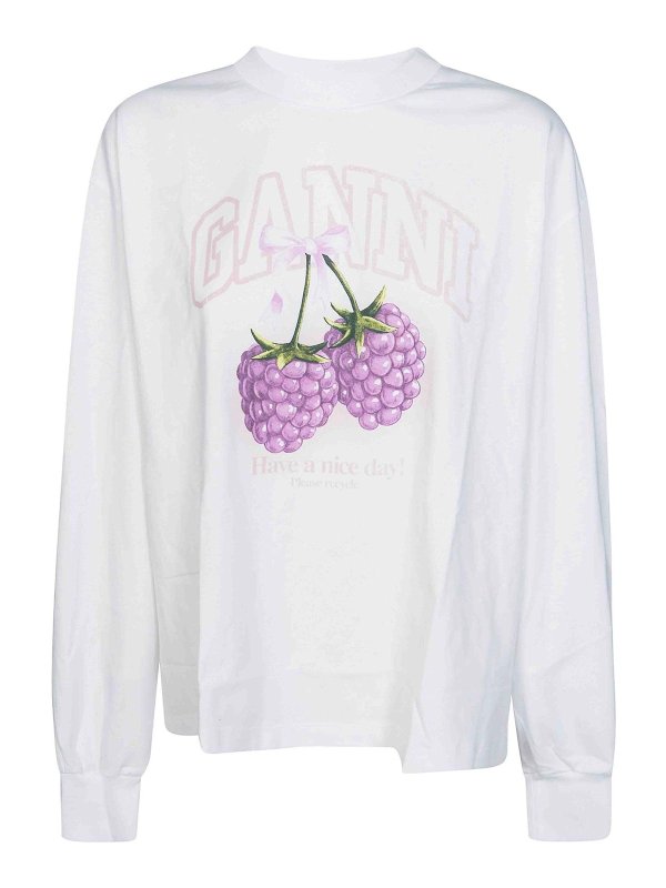 GANNI: t-shirt - Jersey basic di cotone a maniche lunghe