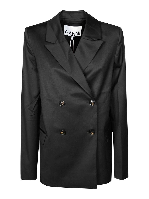 GANNI: blazers - Calendered Wool Blazer
