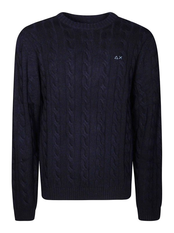 SUN 68: Strickpullover mit Rundhalsausschnitt - Rundhalspullover - Blau