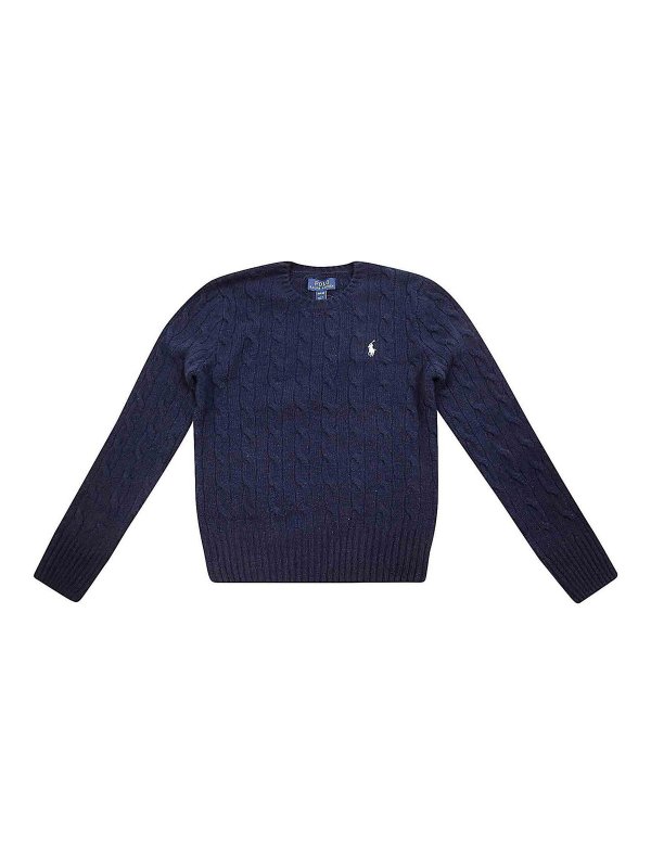 RALPH LAUREN: Strickpullover mit Rundhalsausschnitt - Rundhalspullover - Blau