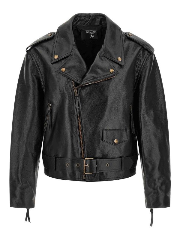 Balmain: giacche in pelle - Giacca da motociclista