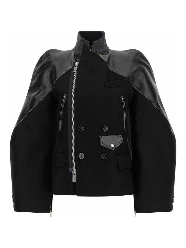 Sacai: short coats - Melton wool jacket