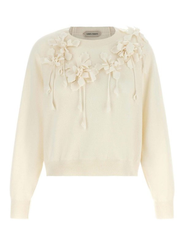 ALBERTA FERRETTI: Strickpullover mit Rundhalsausschnitt - Rundhalspullover - Weiß