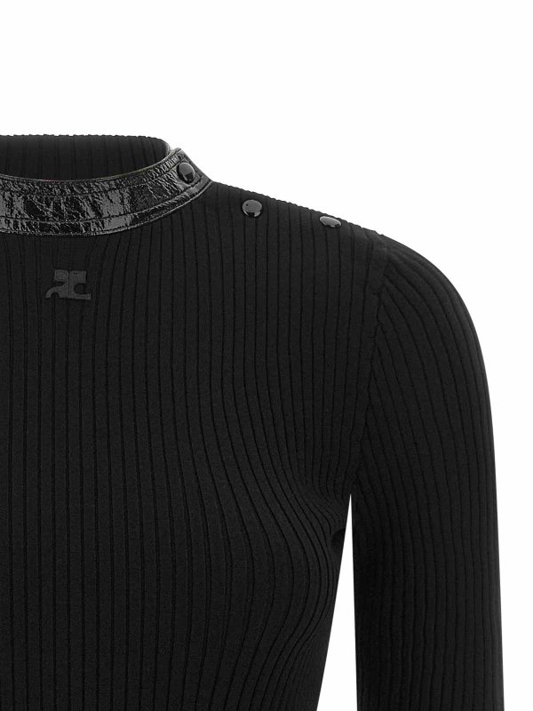 The Best Shops Courreges: Strickpullover mit Rundhalsausschnitt - Rundhalspullover - Schwarz