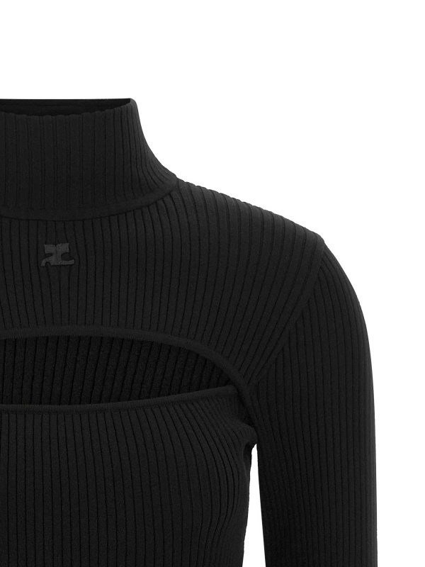 The Best Shops Courreges: Strickpullover mit Rundhalsausschnitt - Rundhalspullover - Schwarz