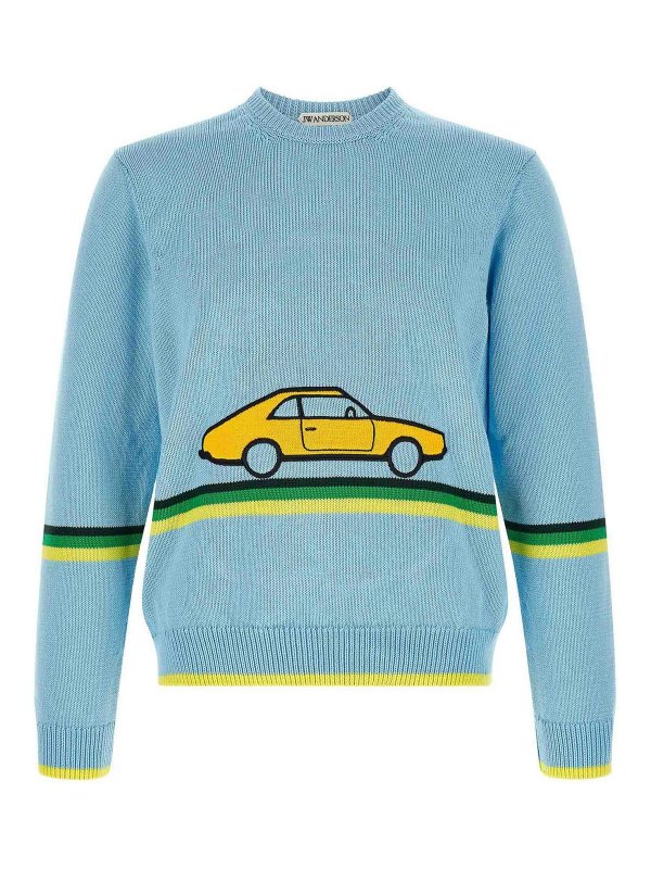 J.W. ANDERSON: Strickpullover mit Rundhalsausschnitt - Rundhalspullover - Hellblau