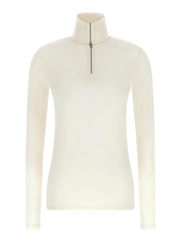 JIL SANDER: Strickpullover mit Rundhalsausschnitt - Rundhalspullover - Weiß