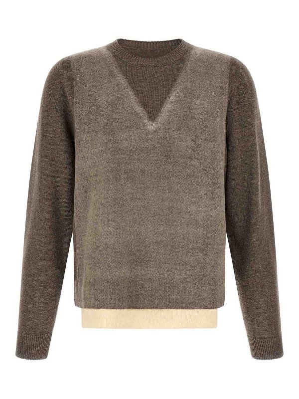 Maison Margiela: Strickpullover mit Rundhalsausschnitt - Rundhalspullover - Braun