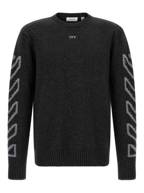 OFF-WHITE: Strickpullover mit Rundhalsausschnitt - Rundhalspullover - Grau