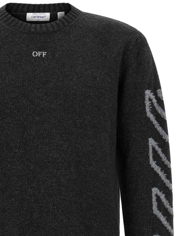 The Best Shops OFF-WHITE: Strickpullover mit Rundhalsausschnitt - Rundhalspullover - Grau