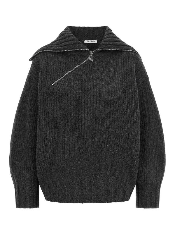 The Attico: Strickpullover mit Rundhalsausschnitt - Rundhalspullover - Grau