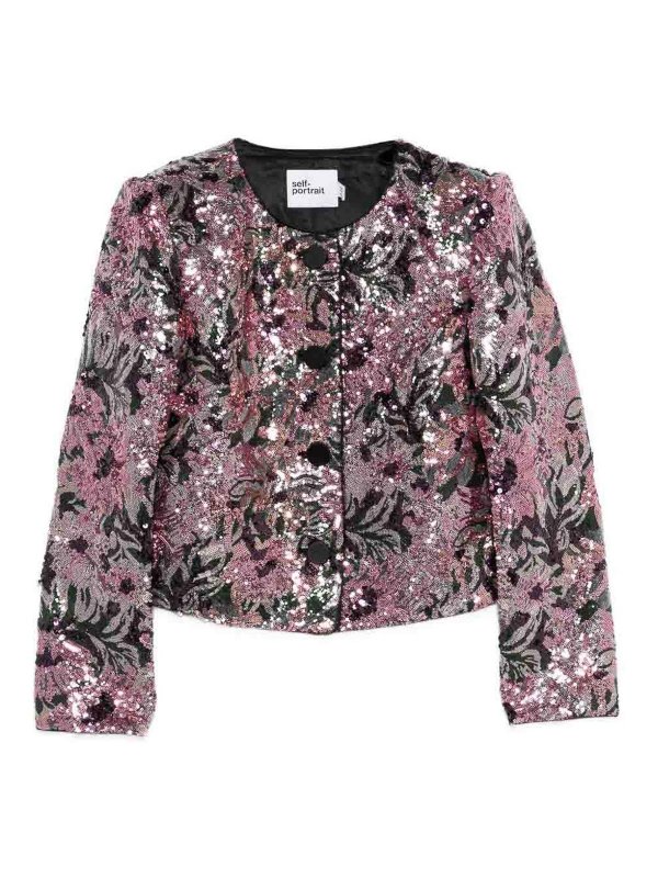 Self Portrait: casual jackets - Floral Sequin Jacket